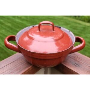 Vintage 1930s Kosmos Schutz-Marke Enamel Saucepan Pan with Cover Brown Gray